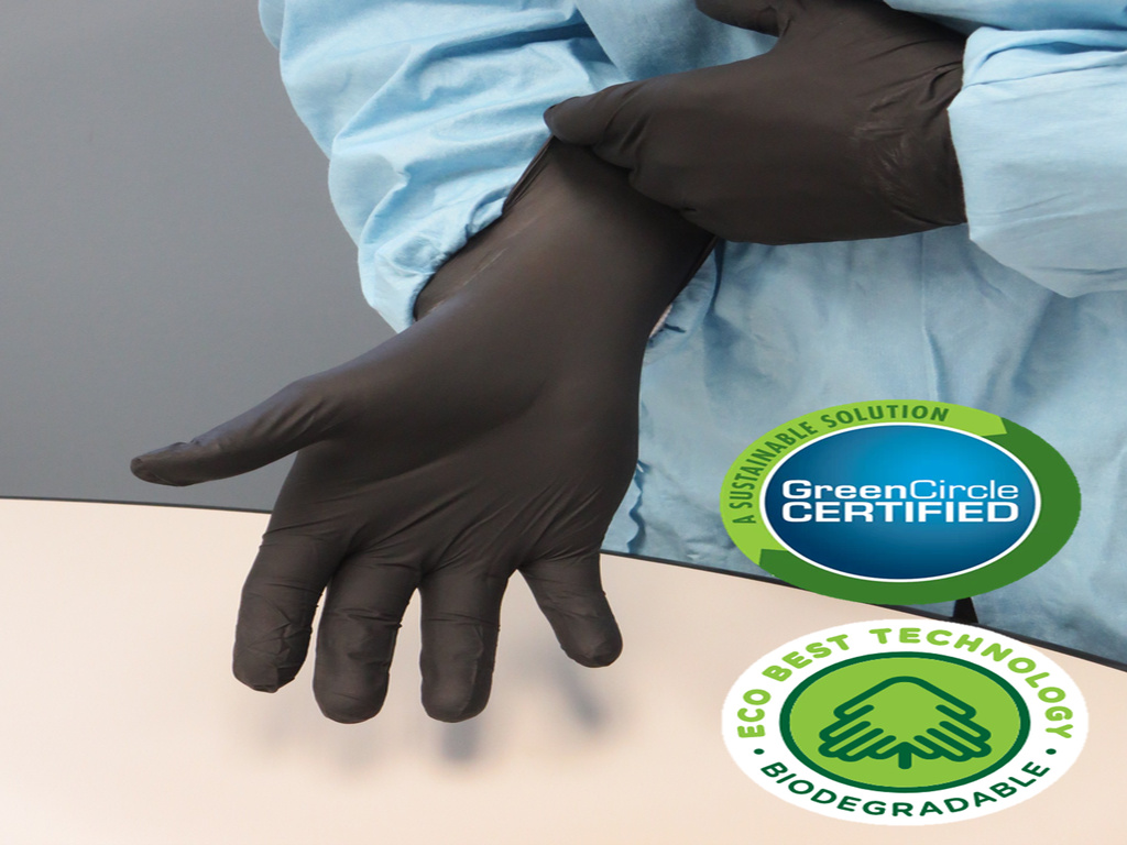 6112PF Showa® Black Biodegradable Single-Use Powder-Free EBT Nitrile Gloves